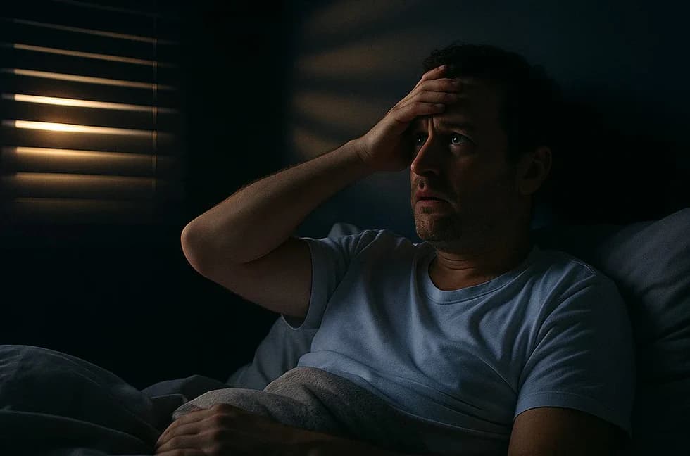 Man struggling to sleep with light